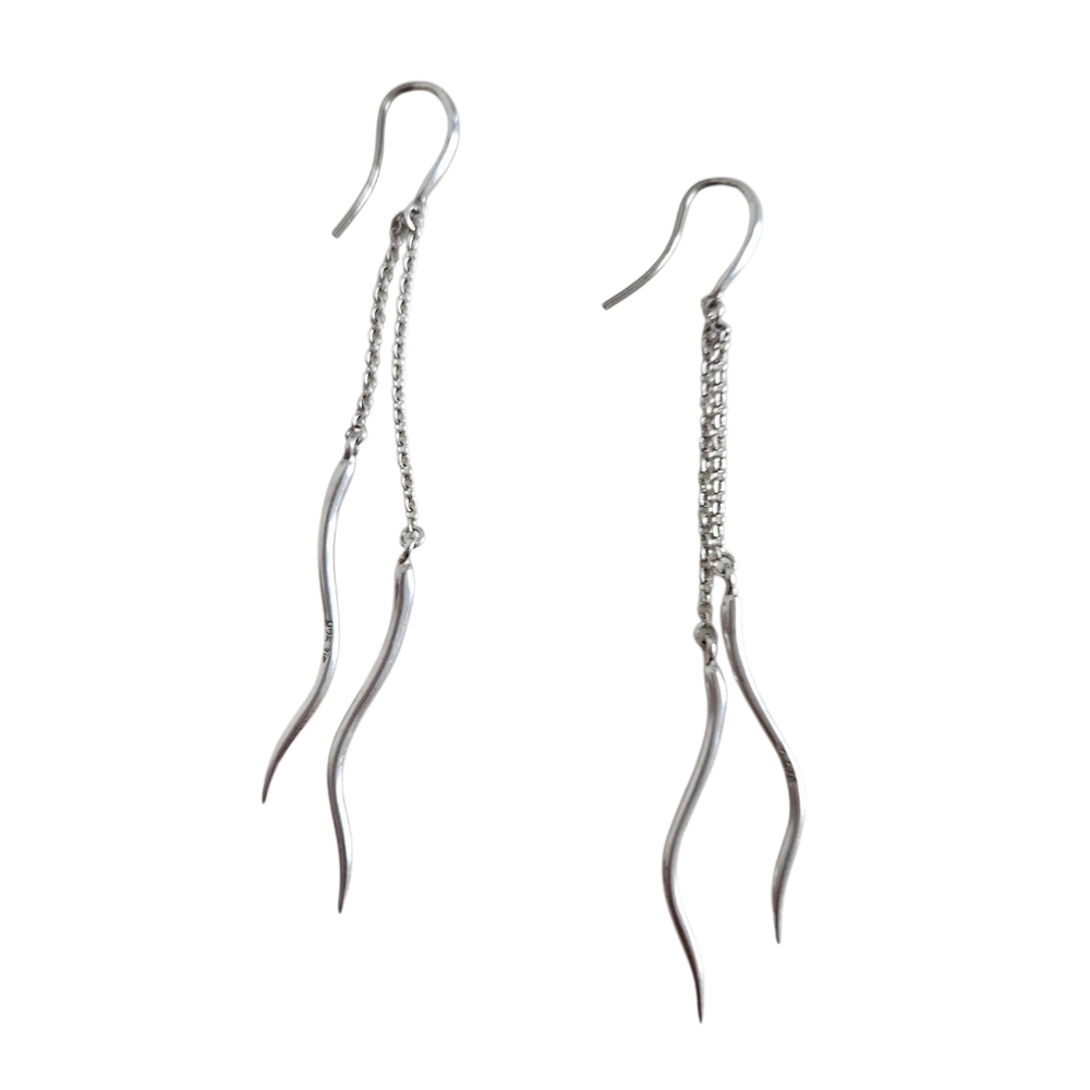 Sterling Silver Elegant Chain & Wavy Dangle Earrings | SZ 3.5"